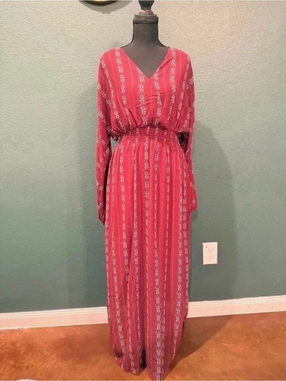 Hayden Burgundy  V-Neck Smocked Waist Midi Dress